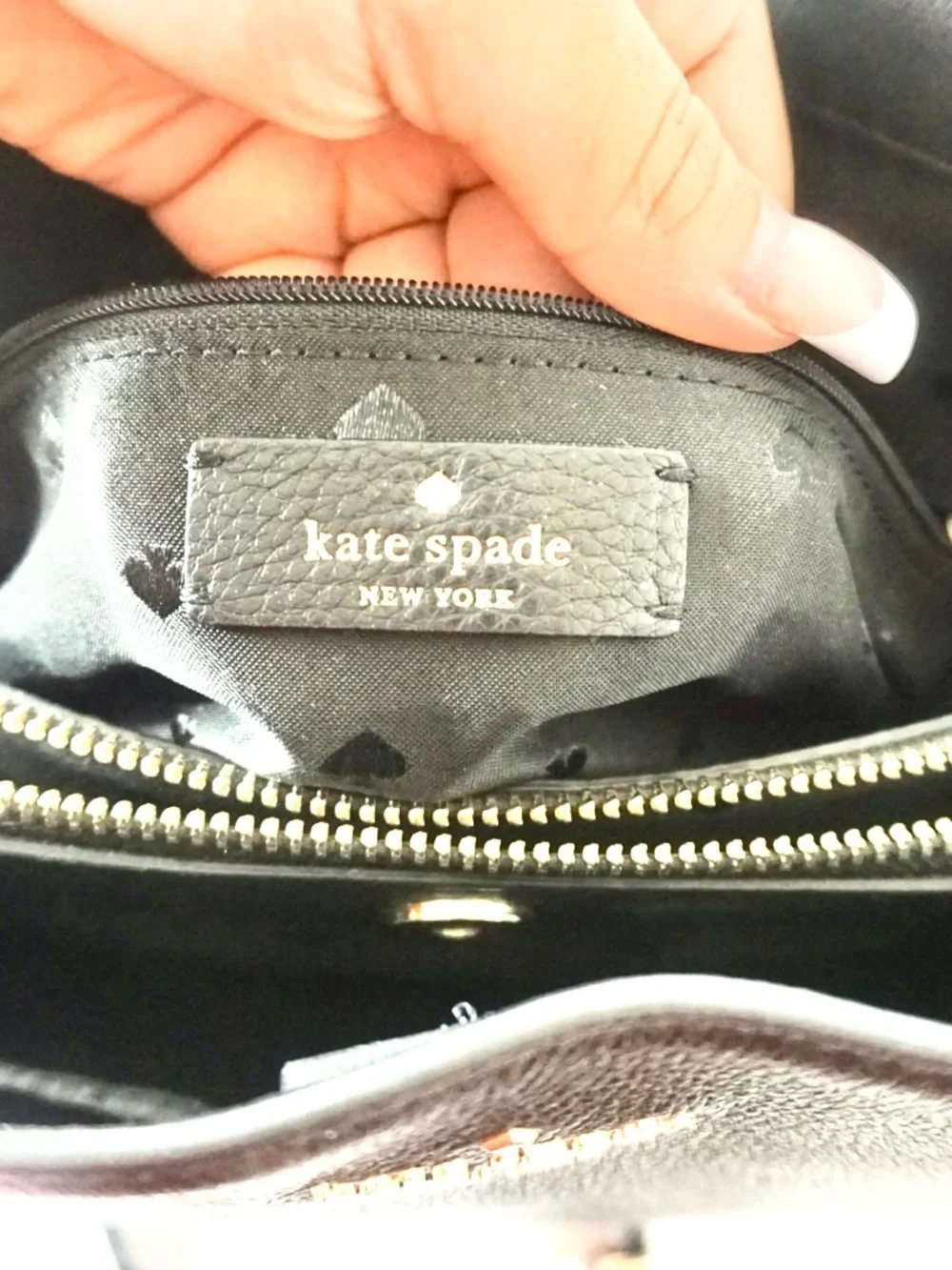 kate spade Black Pebble Leather Satchel with Gold Logo
